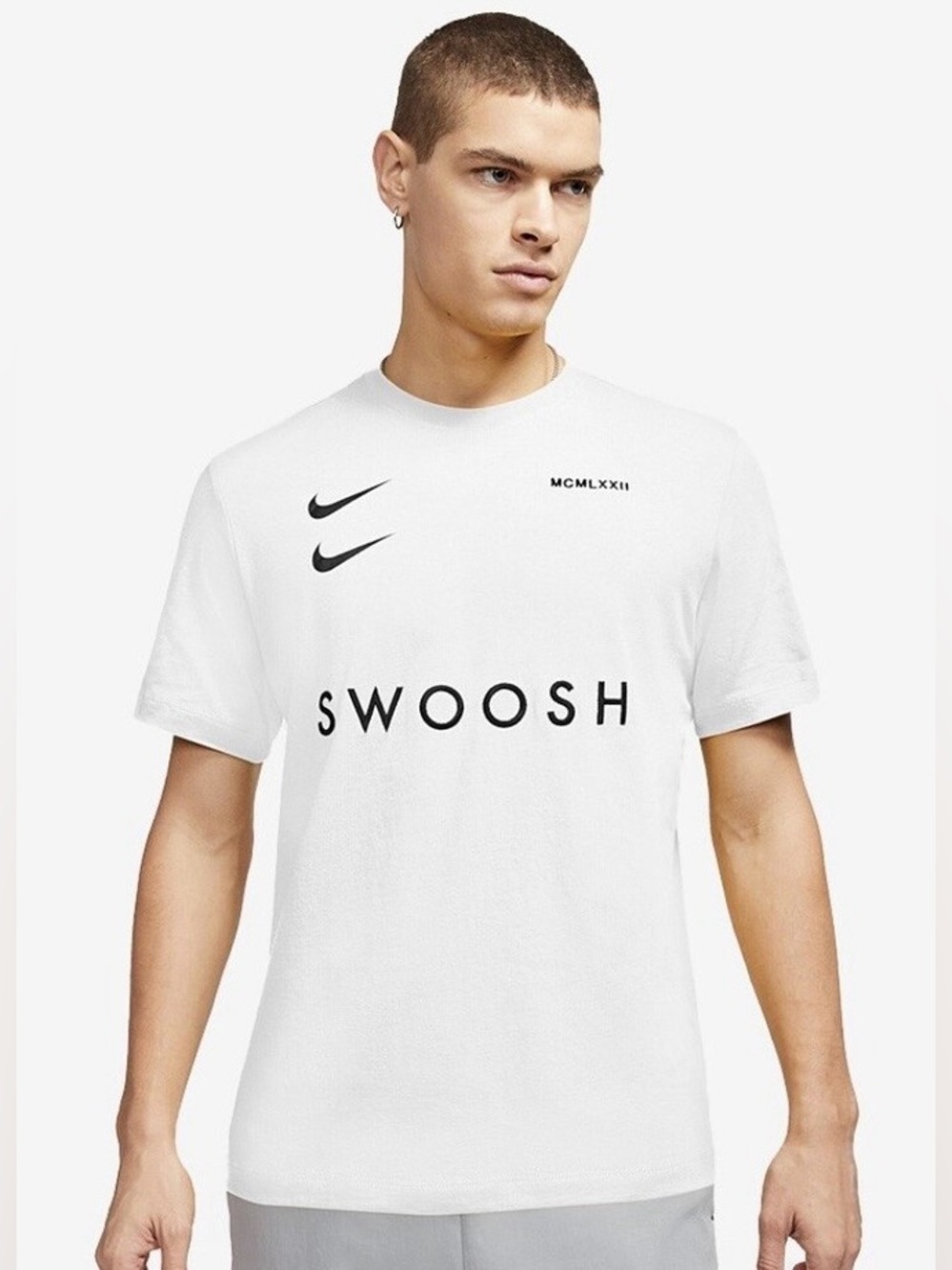 Nike Sportswear Dual Swoosh Pack White Cotton Tee Black Logo Men's Large